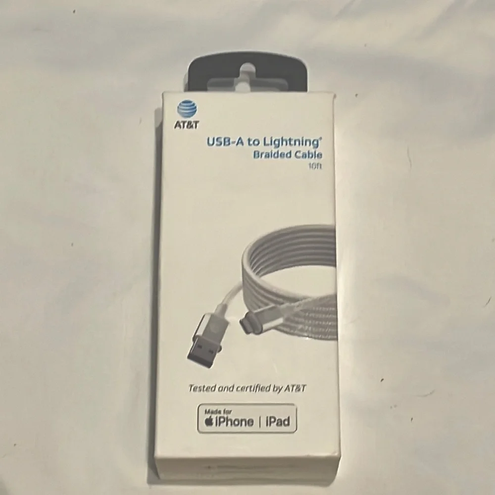 AT&T USB-A to Lightning braided cable. NEW IN BOX
